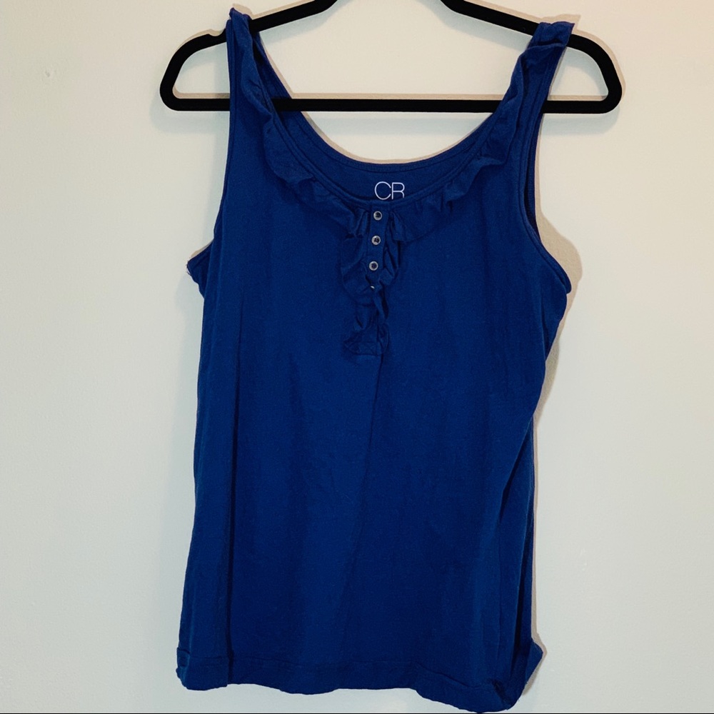 Navy Ruffle Front Popover Tank